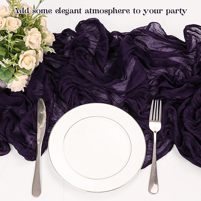 10 Pack Dark Purple Cheesecloth Table Runner 6FT Boho Gauze Fabric Table Runner Vintage Rustic Sheer Runners for Wedding Party Bridal Baby Shower Long Table Decorations