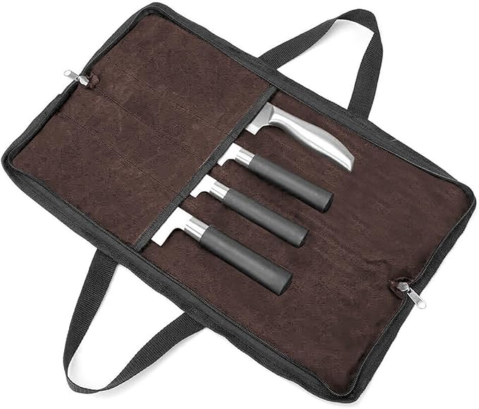 QEES Knife Roll,Heavy Duty Knife Bag,Waxed Canvas knife Case with 4 Slots For Knives & Kitchen Tools,Chef Knife Bag With Handle.Portable Knife Roll Bag For Chefs Culinary Traveling.Knives Pouch