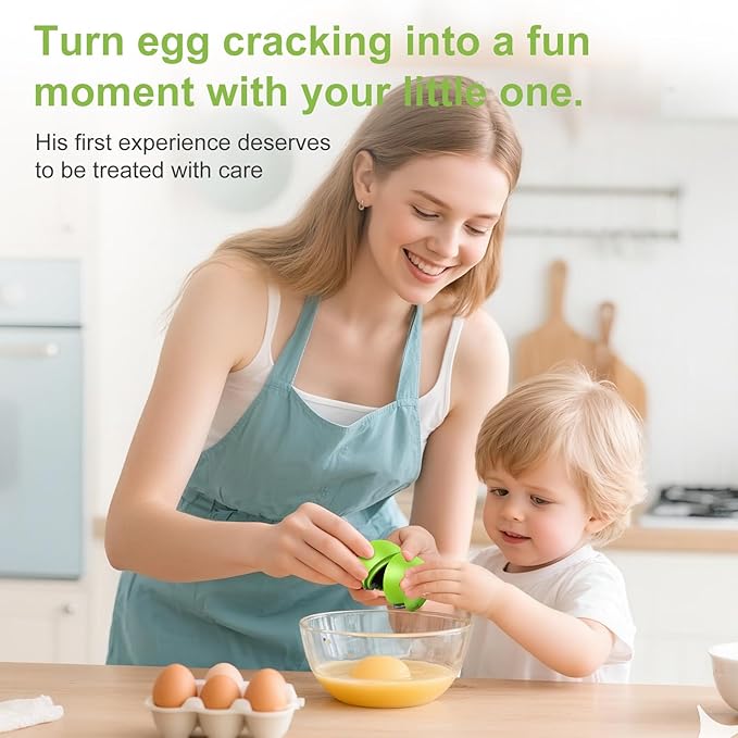 Egg Cracker, Silicone Egg Shell Opener, Cute Egg Shaped Design, Opens Eggs with Ease, A Little Happiness Boost for Your Kitchen. (Color: Green, 2-Pack)