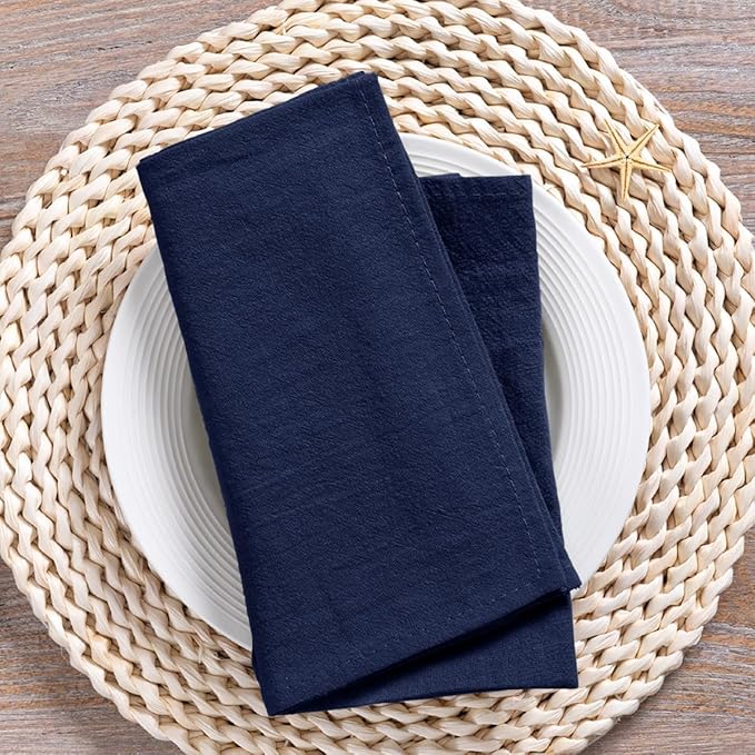 MLMC 4 Pack Navy Blue Cloth Napkins Rustic Washable Cotton Linen Napkins Set of 4 17"x17" Reusable Dinner Napkins Cloth for Wedding Party Events Everyday Use Decor
