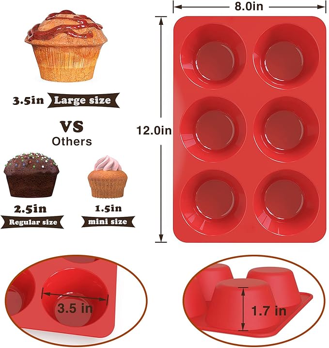 SILIVO 2 Pack Jumbo Muffin Pan - 6 Cup Nonstick Large Muffin Pans for Homemade Muffin and Cupcake