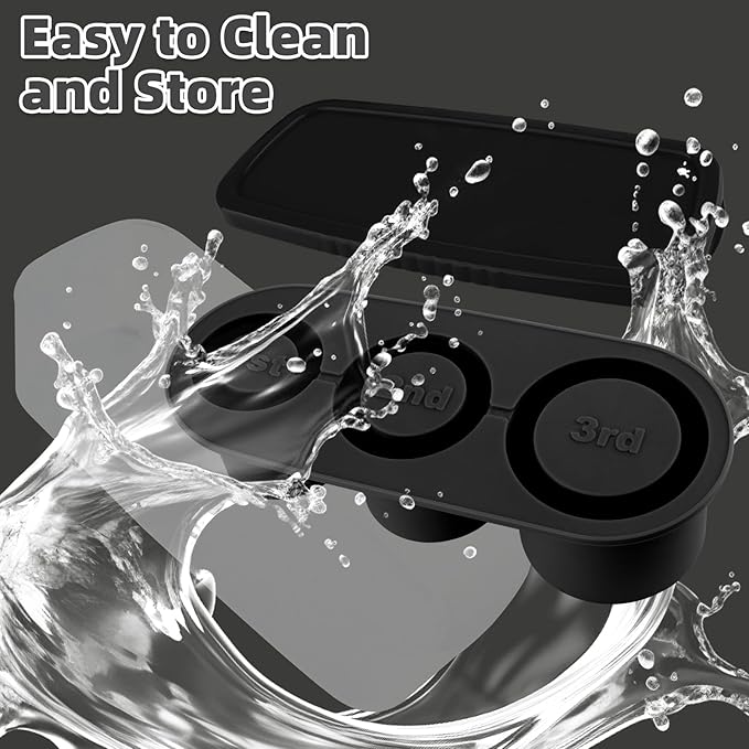 Fu Store Ice Cube Tray for Tumbler Cup 30-40 oz, 3pcs Silicone Ice Cube Molds With Lid and Bin for Chilling Cocktails Whiskey Drinks Juice Coffee Easy Fill and Release Ice Maker (Black, 40 oz)