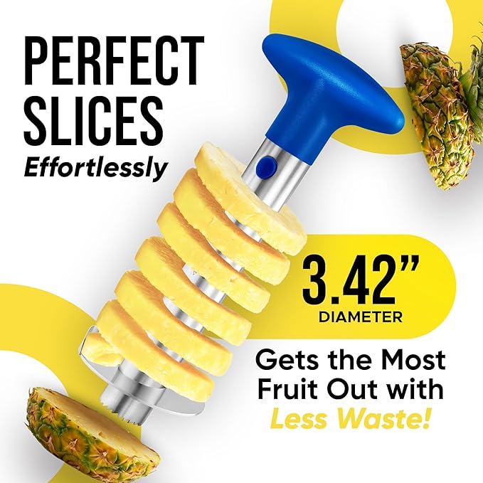 Zulay Kitchen Stainless Steel Pineapple Corer & Slicer + Eye Removal Tool – Heavy Duty Pineapple Cutter with Reinforced Blade – Effortless Pineapple Core Remover & Slicer - Royal Blue