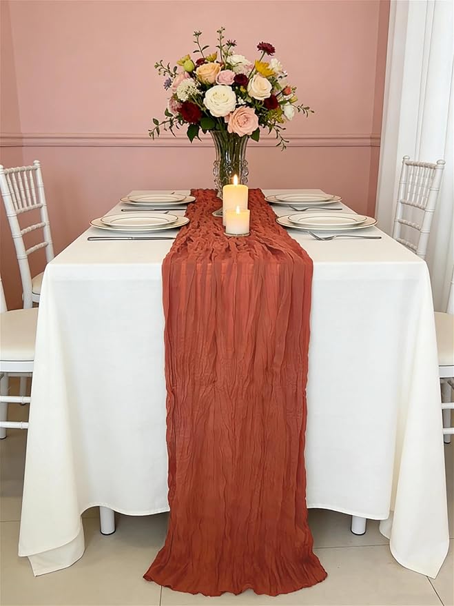 3 Pack Terracotta Cheesecloth Table Runner -17×120 Inch Gauze 10 FT Long Cheese Cloth Table Runners for Bridal Wedding Party Baby Shower Holiday Birthday Home Easter Decor (Terracotta, 3PC)