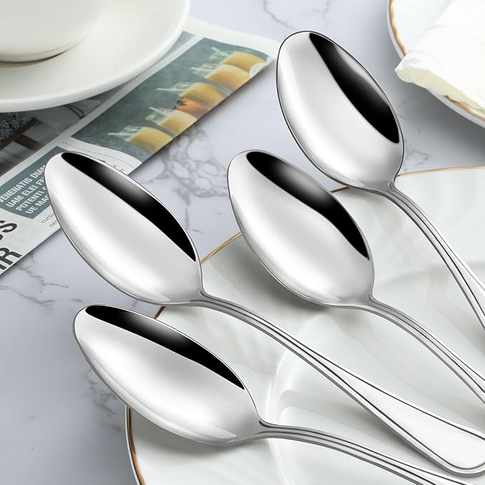 BEWOS 24-Piece Spoons Silverware - 7.5-inch Dinner Spoons Set, Food Grade Stainless Steel Tablespoons, Sturdy Metal Spoon, Mirror Polished Tablespoon, Dishwasher Safe, Multipurpose Utensils Bulk