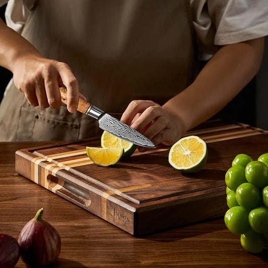 SENKEN 3.5" Damascus Steel Paring Knife - Dynasty Collection - 67-Layer Japanese VG10 Steel with Sycamore Wood Handle, Razor Sharp Double Bevel 15° Edge