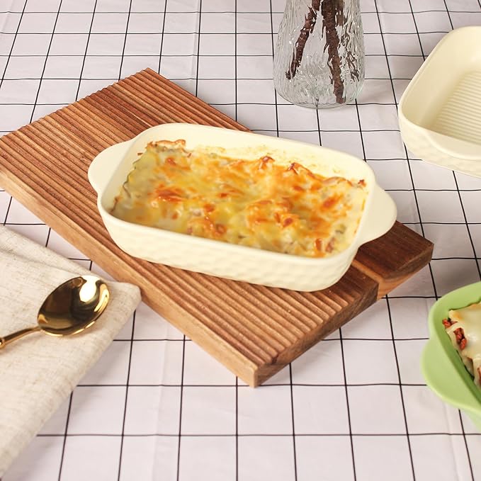 7" x 4.5" Rectangular Porcelain Baking Dish Set,Au Gratin Dishes,Casserole Dish, Ramekins 16 oz Bakeware Set of 2, Lasagna Pans for Cooking, Cake Dinner,Kitchen, Carry Handles Beige