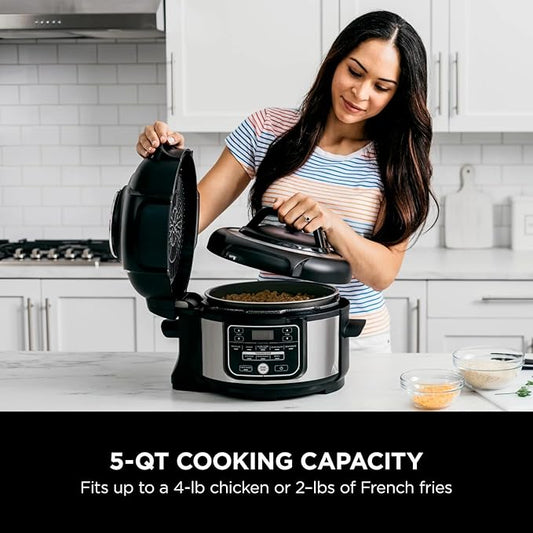 Ninja 10-in-1 5-Qt Pressure Cooker & Air Fryer Multi-Cooker, Steam, Bake/Roast, Broil, Slow Cook, Sear/Sauté & Dehydrate, Nonstick Pot, Stainless Steel, TenderCrisp Lid, Easy Clean