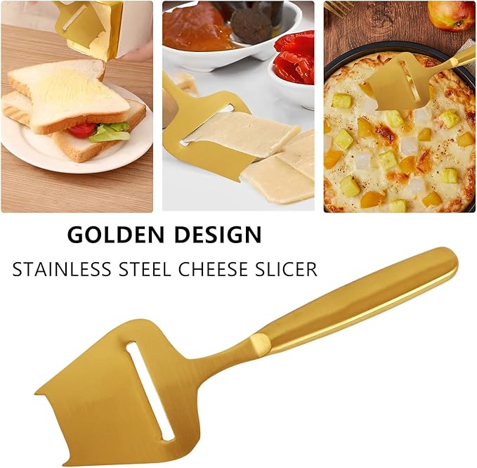 Golden Stainless Steel Cheese Slicer and Cutter for Block and Semi-Hard Cheese, Handheld Plane Knife, Cortador de Queso, Gold