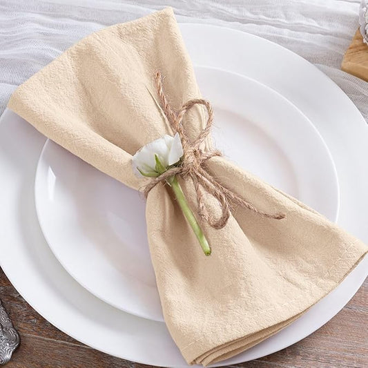 MLMC 4 Pack Champagne Cloth Napkins Rustic Washable Cotton Linen Napkins Set of 4 17"x17" Reusable Dinner Napkins Cloth for Wedding Baby Shower Party Gathering Everyday Use