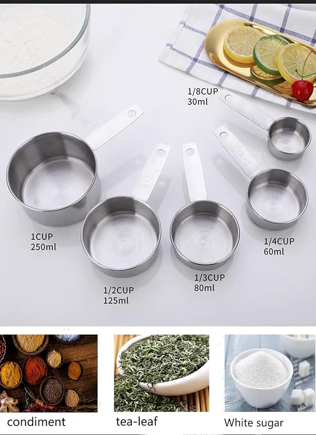Measuring Cup Set, 5 PCS Stainless Steel Measuring Cup Kitchen Baking Cooking Measuring Cup Weighing Graduated Cup Coffee Measuring Tool for Dry or Liquid Home Restaurant