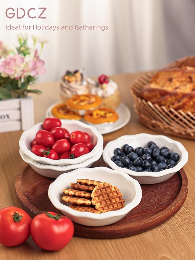 GDCZ Mini Pie Pan Set of 4, Ceramic Individual Stackable Pie Tins，Non-Stick Baking Bread Pan, Microwave and Dishwasher Safe, 5.8 Inch 8OZ, White