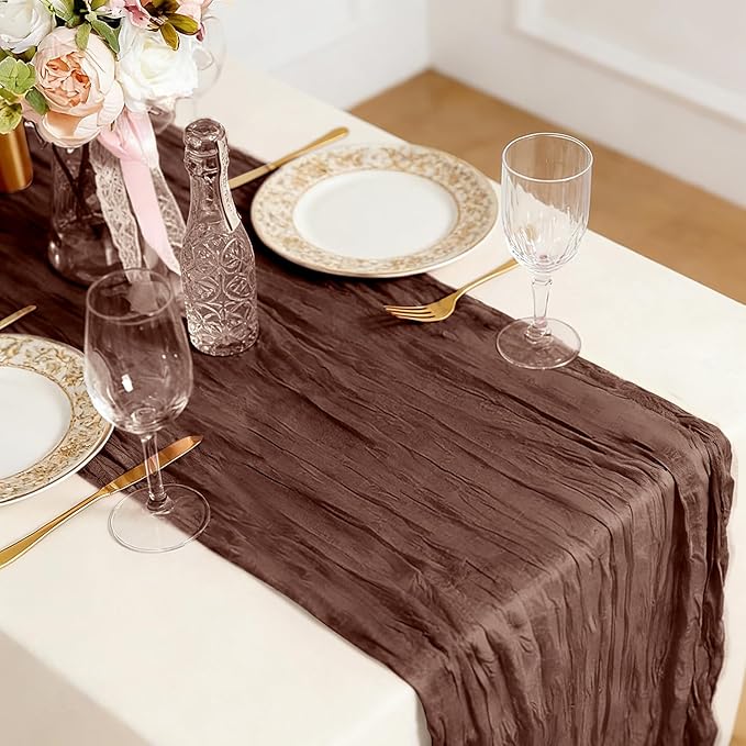 3 Pack Nude Brown Cheesecloth Table Runner -17×120 Inch Gauze 10 FT Long Cheese Cloth Table Runners for Bridal Wedding Party Baby Shower Holiday Birthday Home Easter Decor (Nude Brown, 3PC)