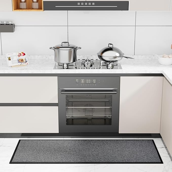 Kitchen Rug, Rubber Non Slip Kitchen Rugs Washable, Absorbent Runner Mat for Floor, Machine Washable Standing Mats for in Front of Sink, Door, Laundry, Entryway, Entrance (Black, 47" × 17.3")