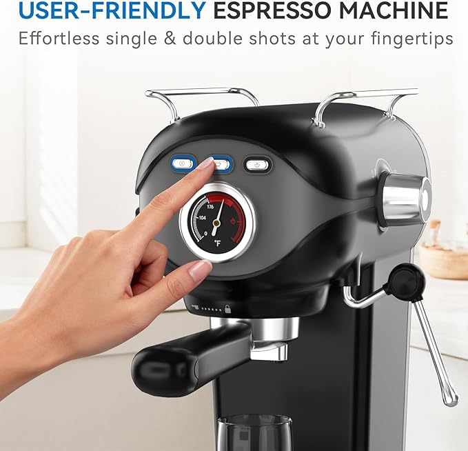 XIXUBX Espresso Machine 20 Bar, Compact Coffee Maker with Milk Frother Steam Wand Professional Espresso Coffee Machine with Removable Water Tank, Latte Cappuccino Machine for Home Office Use, Black