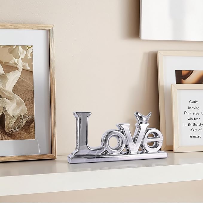 Love Sign Decor,Silver Room Decor Aesthetic, Knick Knack Shelf,Bird Decor, Boho Bookshelf,Abstract Statue,for Living Room,Bedroom, Contemporary Tv Stand Set of 2 (2, Silver)