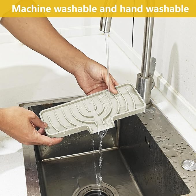 Sponge Holder for Kitchen Sink, Soap Tray for Sink & Counter, 9.8"×4.9" Soap Dish Mat, Silicone with Drain, Perfect for Dispenser, Scrubber, Bottle, Cup (Cream)