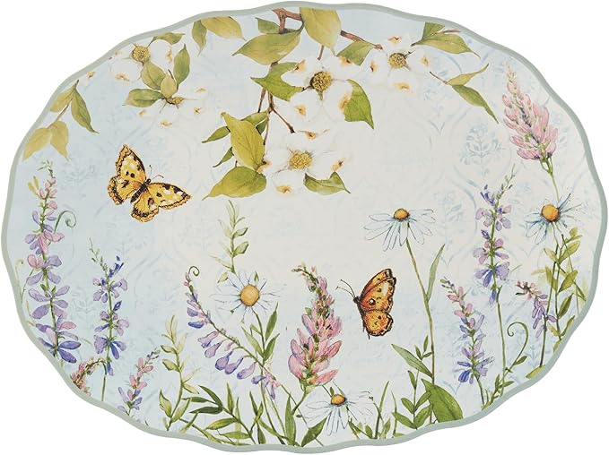Easter Meadow 14x10.5-Inch Oval Serving Platter – Beautiful Butterfly & Floral Design, Ideal for Fruit, Cheese, Pastries & Desserts – Perfect for Easter Decor – Dishwasher Safe