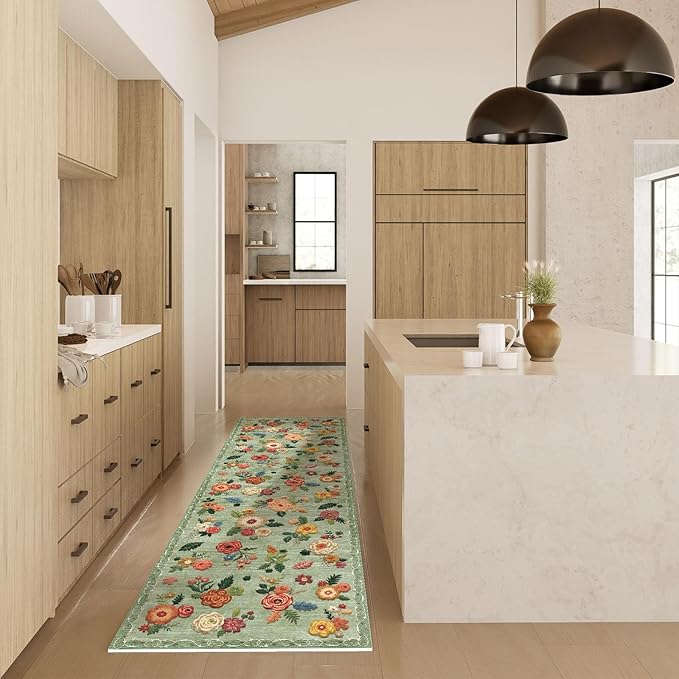 Washable Kitchen Rugs Non Slip: 2'x6' Hallway Runner Rug Stain Resistant Low Pile Floral Floor Rug with Rubber Backing Non Shedding Soft Carpet Runners for Indoor Entryway Bedside Bedroom Farmhouse