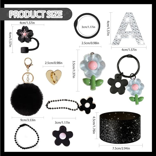 Accessories for Stanley Cups,8Pcs Cup Accessories Including Siliocne Boot,Cup Charm,Initial Letter Stickers,Straw Cover Accessories for Stanley 40oz and 30oz Tumbler
