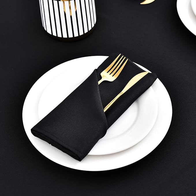 Wolkemer Set of 4 Black Cloth Napkins 17 x 17 Inches Solid Washable Polyester Dinner Napkins with Hemmed Edges for Dinners Parties Weddings Banquets Events Table Decoration