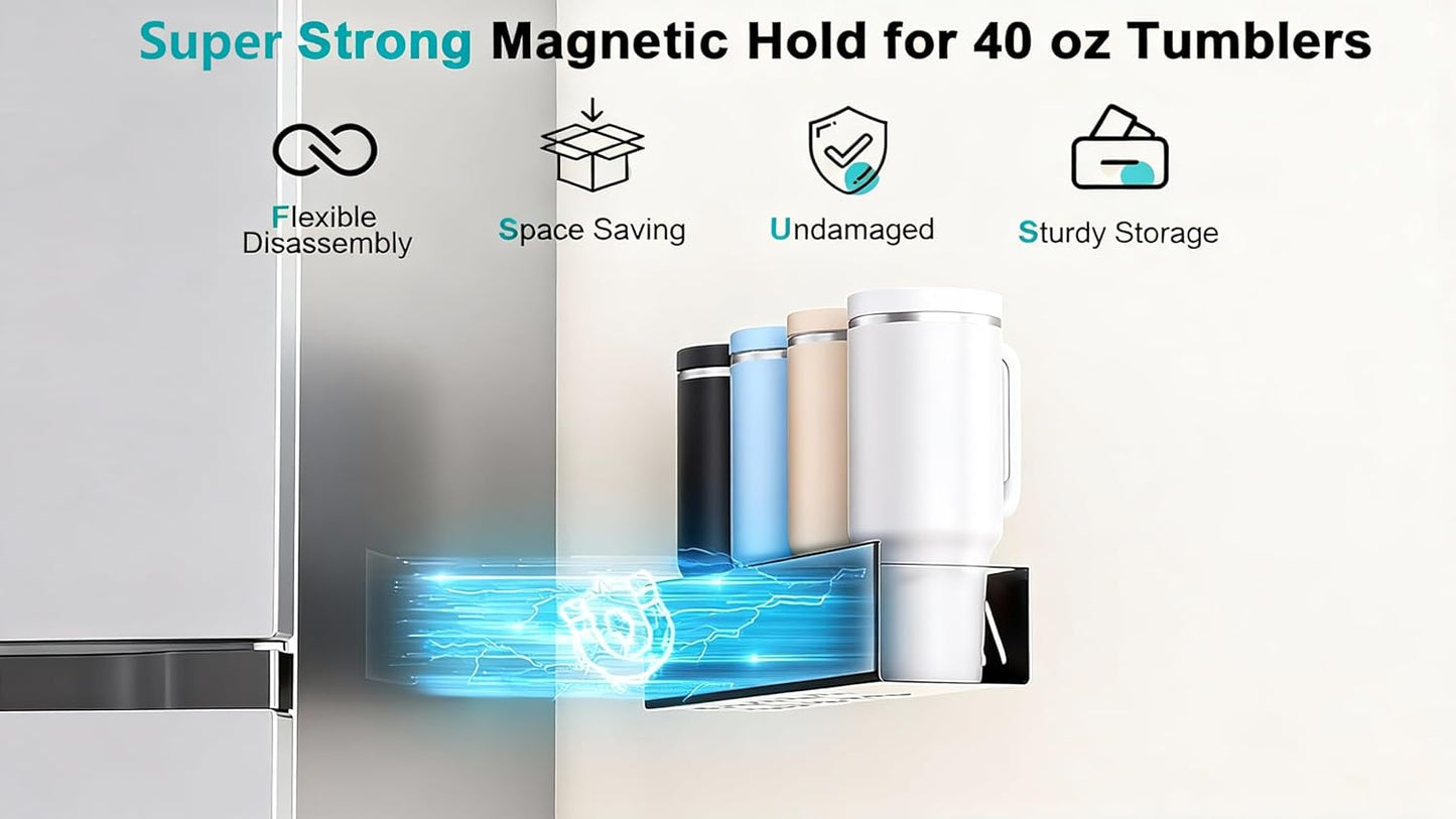 Magnetic Cup Holder for 8 Stanley 30/40 oz Tumbler, 2Pack Water Bottle Holder with Tumbler Lid & Straw Organizer, Flexible disassembly, Ideal for Fridge and Other Iron Surfaces