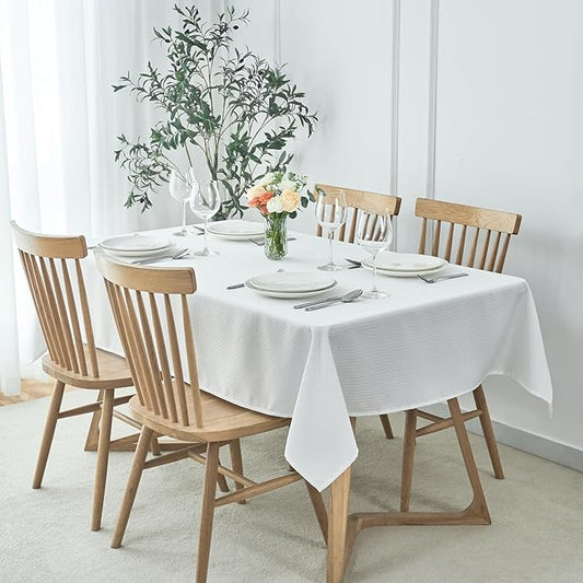maxmill Tablecloth Weaved Texture Stain Resistant Waterproof, Wrinkle Resistant Washable Table Cloth, Fabric Table Cover for Dining Room, Indoor Outdoor Use, Rectangle 60 x 120 Inch, White