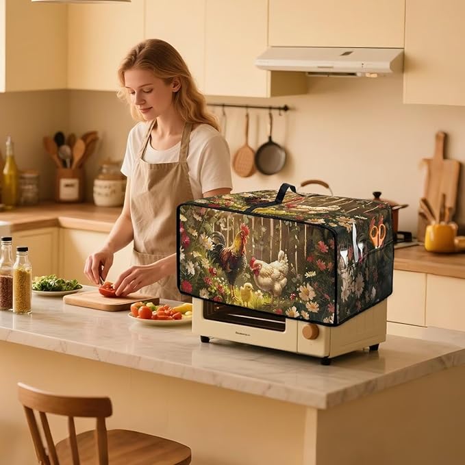 Doojoayie Kitchen Toaster Dust Cover Compatible with 8 Slice Toaster Dust Protection Cover Rooster Print Kitchen Decoration Small Appliance Protector