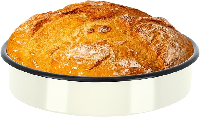 MCCSI Modern Round Enamel Roasting pan Deep Cake Pan Deep Dish Design,Dishwasher Safety (Creamy White, 10 inch)