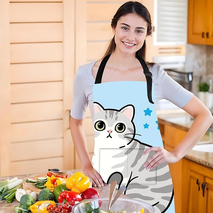 Funny Cat Apron with 2 Pockets Waterproof for Men Women Kitchen Garden Decor