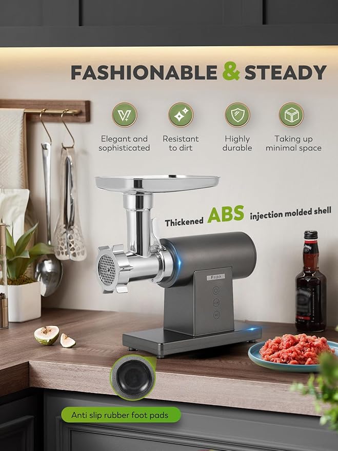 Flyseago Meat Grinder Electric 3200W Heavy Duty Meat Mincer Chopper Machine Touch Control Multifunctional with Cutting Blade 3 Grinding Plates 3 Sausage Stuffers Kubbe Kit for Household&Commercial