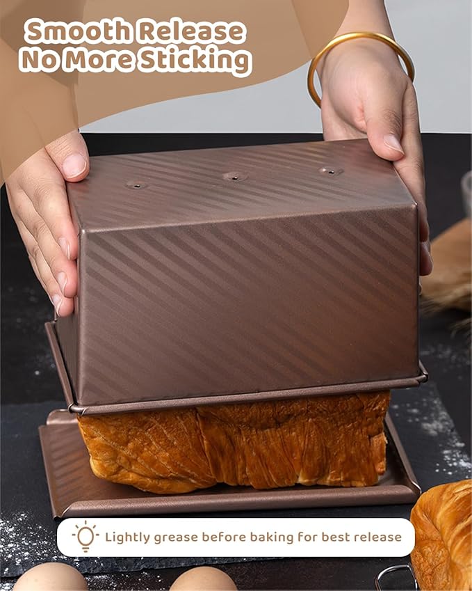 Pullman Loaf Pan with Lid & Dough Scraper Cutter, Nonstick Carbon Steel Bread Baking Pan, Heavy Duty Bakeware, Perfect for Homemade Sandwich, Sourdough, Toast & Cake