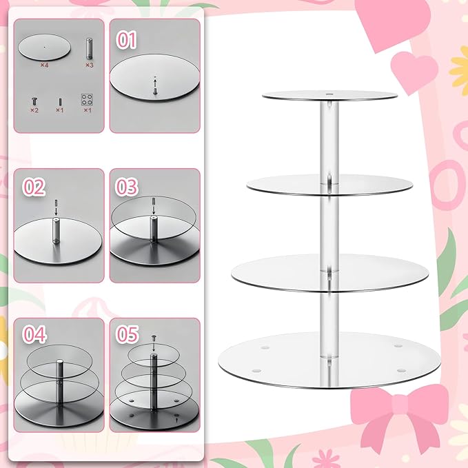 4 Tier Round Cupcake Stand, Cupcake Stands for Party Clear Cup Cake Display Dessert Table Display Cup Cake Tower Stand Thick for Weddings, Birthdays, Holidays