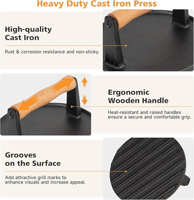 SHINESTAR Cast Iron Griddle Press with 12-Inch Melting Dome for Blackstone Griddle, Flat Top Grill & Griddle Accessories, Ideal for Patty, Burger, Bacon, Panini, Indoor and Outdoor Cooking