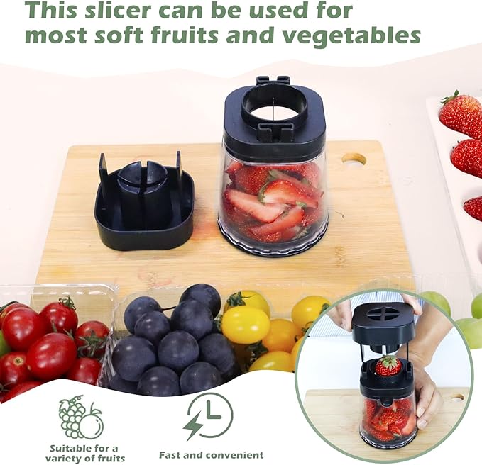 Hendiy Fruit Slicer Cup, Strawberry Slicer Grape Cutter Cup Fruit Slicers Stainless Steel Egg Slicers, Strawberry Cutter Kitchen Gadgets Speed Cutters for Banana Grape Egg