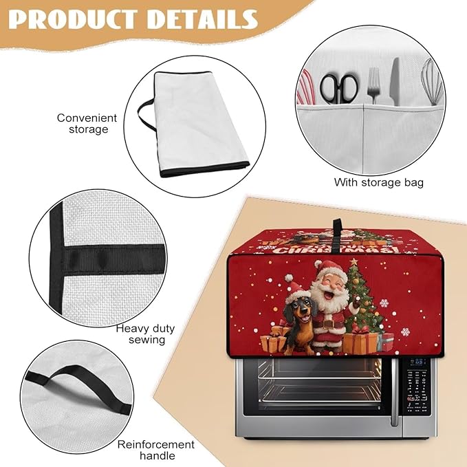 Doojoayie Chrsitmas Santa Toaster Cover 6 Slice Stain Resistant Dust Cover for Bread Machine Small Kitchen Appliance Protector for Bread Making Machine/Air Fryer, Red