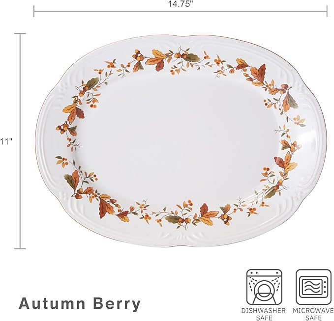 Pfaltzgraff Autumn Berry Oval Platter, 14-3/4-Inch x 11-Inch, White, 5189119