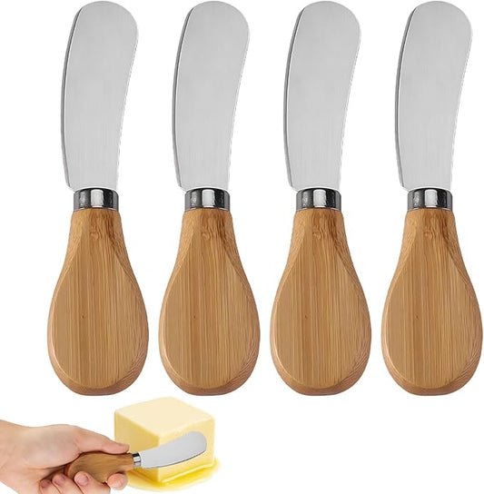 Cheese Spreader Knives,4 PCS Stainless Steel Butter Knife Spreader with Wooden Handle,Small Cheese Knives for Charcuterie Board