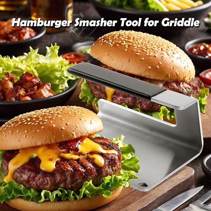 Kitchen Tools 6"×5.5" Stainless Steel Hamburger Smash Press, Bacon Press Barbecue Press Meat Press Garlic Press Burger Smasher Square Griddle Press
