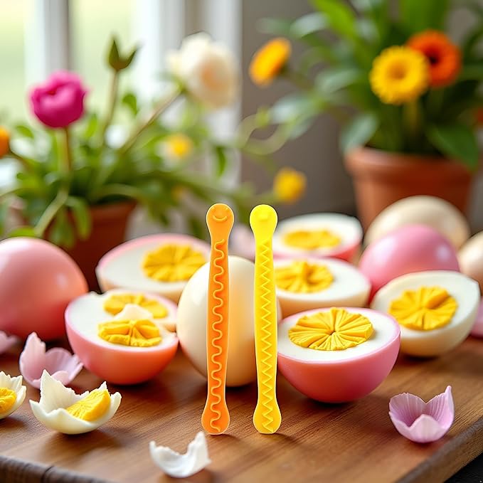 2Pcs Orange and Yellow Fancy Cut Eggs Cooked Eggs Cutter Flower Shaped Egg Tool Household Boiled Eggs Cut Flower Shaper Kitchen Gadget，Mandolines and Slicers