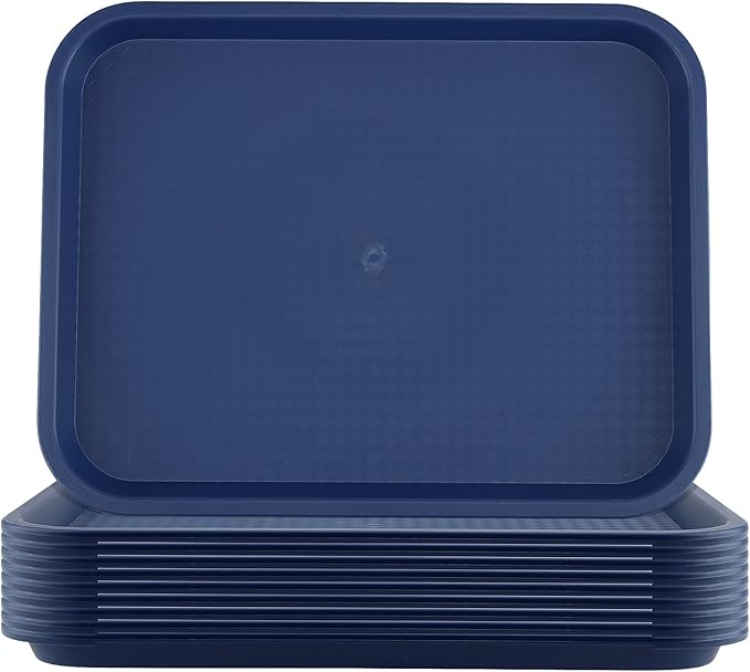 ZOENHOU 10 Pack 14 x 10 Inch Plastic Fast Food Tray,Rectangular Plastic Cafeteria Trays Serving Trays for Serving Food, Blue