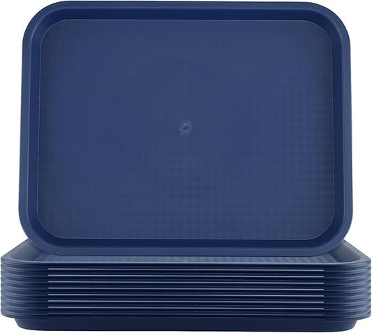 ZOENHOU 10 Pack 14 x 10 Inch Plastic Fast Food Tray,Rectangular Plastic Cafeteria Trays Serving Trays for Serving Food, Blue