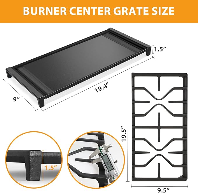WB31X27151 Side Grates WB31X24738 Stovetop Griddle Replacement for GE General Electric Stove Parts,WB31X24736 Cooktop Grates WB31X24998 Cast Iron Griddle for Stove Top JGBS66REKSS JGB735SPSS Gas Stove