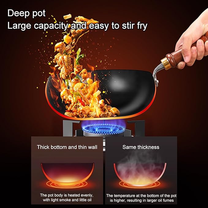 UMETRE Carbon Steel Wok Pan, 9.5" Woks & Stir-Fry Pans with Glass Lid Cookwares, Nonstick Wok Flat Bottom Small Handmade Chinese Wok For for All Stoves