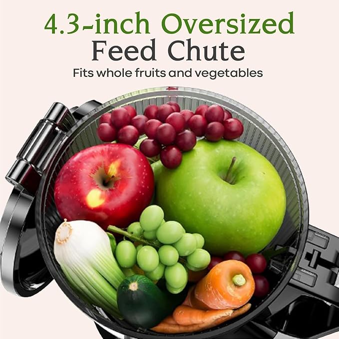 Anybear Cold Press Juicer 200W Masticating Slow Juicer 4.3" Large Feed Chute Fit Whole Fruits Vegetables | Upgraded Auger | Tritan Material | BPA Free | Juice Recipes (Silver)