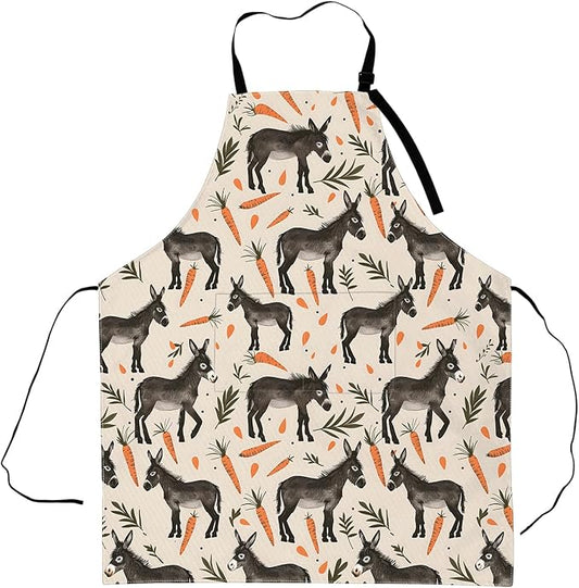Donkey and Carrot Apron,Adjustable Waterproof Oxford Fabric Kitchen Apron with 2 Pockets for Men and Women, Cooking, Baking, BBQ, Coffee Shop, Housewarming Gifts, 28x33 Inches