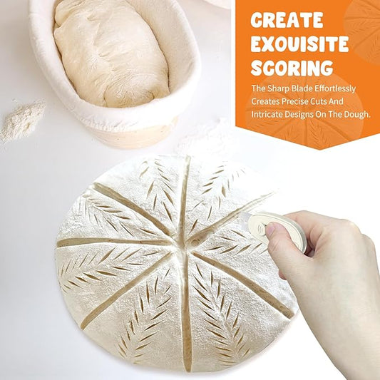 Extractable & Magnetic Bread Lame Dough Scoring Tool - Professional Sourdough Scoring Tool - Sourdough Bread Baking & Bread Scoring Tool - Scoring Patterns booklet & 5 Razor Blades (Cream)