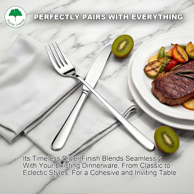 6 Piece Stainless Steel Dinner Knives Set, 9 Inch Table Knives with Mirror Polished Blade, Serrated Edge Cutlery for Kitchen, Dishwasher Safe - Ideal for Home, Restaurant, Gifting