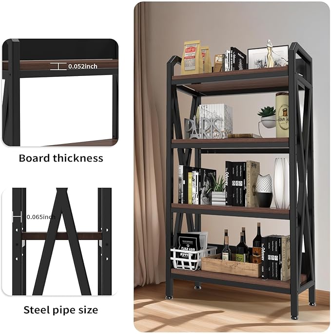 Bakers Rack with 4-Tier Adjustable Wood Shelves, Heavy-Duty Metal Frame Kitchen Shelf Organizer, Microwave Stand for Kitchen, Living Room, Apartments, 33.5'' Wide for Extra Space