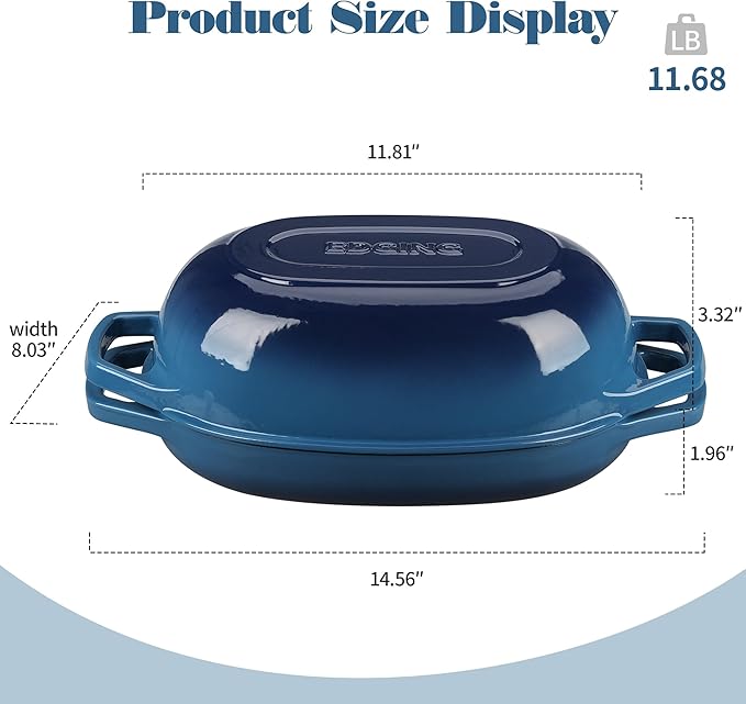 EDGING CASTING Enameled Cast Iron Oval Dutch Oven Pot with Lid, Dutch Oven for Sourdough Bread Baking, Oval Bread Pan, Bread Oven, Bread Dutch Oven, 5qt, Lake Blue